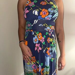 Tori Richard Floral Maxi Dress - Blue and Orange